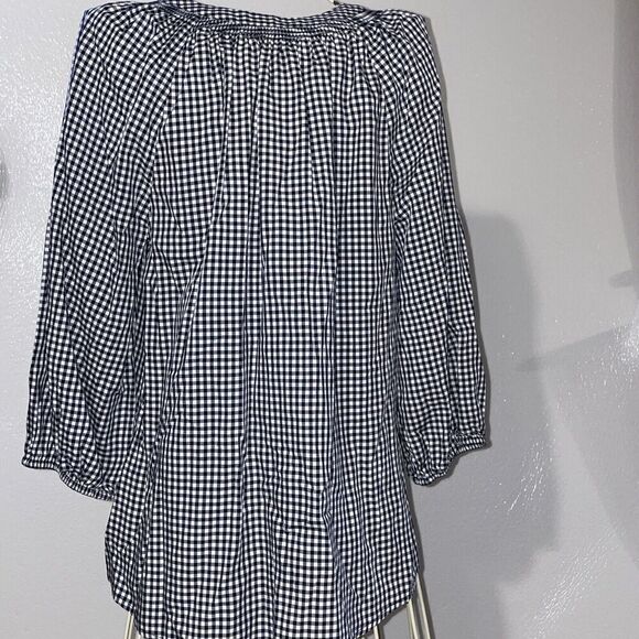 Womans Crown & Ivy New With Tags Size M Navy Check Peasant 100% Rayon - Picture 2 of 6